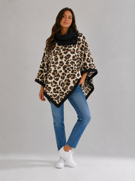 Poncho Animal Print con Corderito