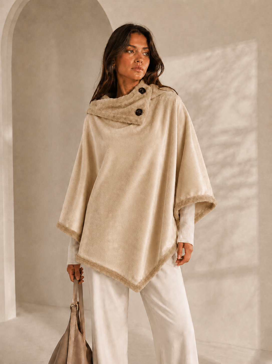 Poncho Liso con Piel Corderito