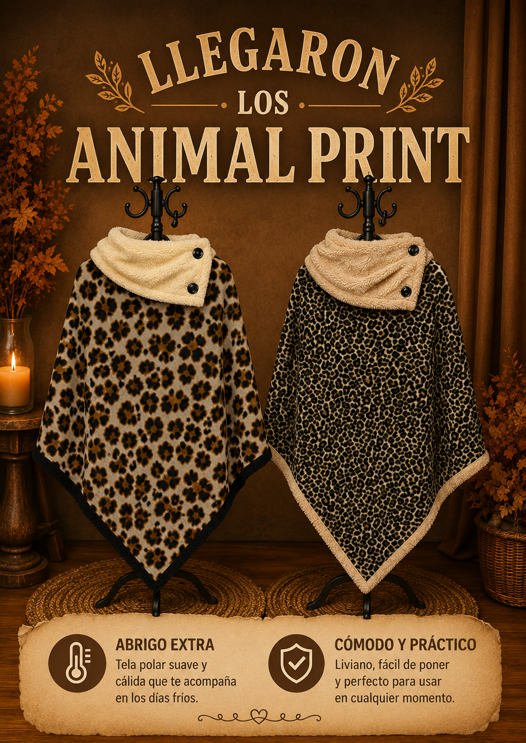 Poncho Animal Print con Corderito