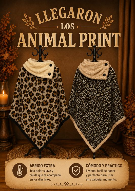 Poncho Animal Print con Corderito