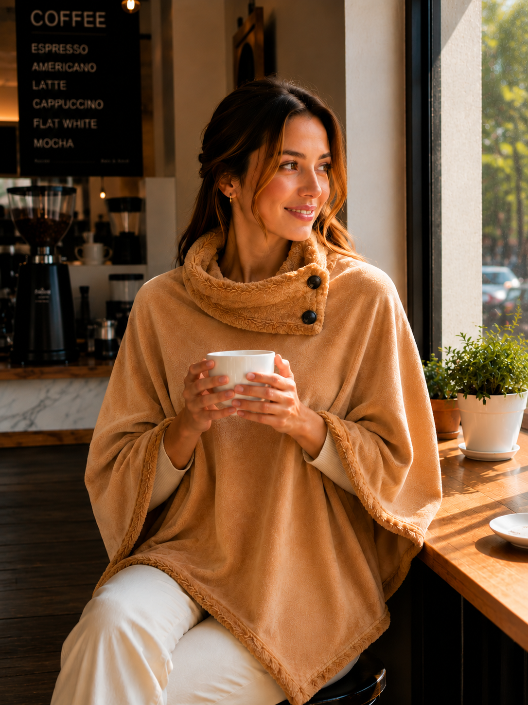 Poncho Liso con Piel Corderito