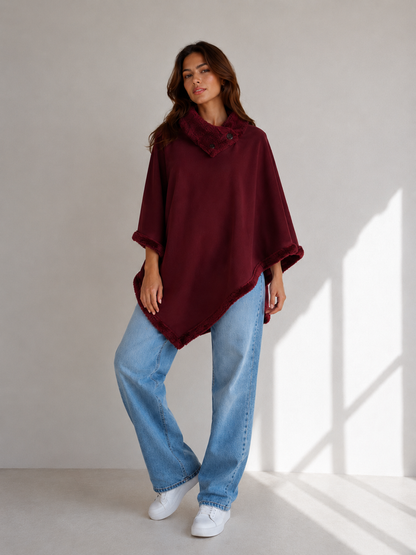 Poncho Liso con Piel Corderito
