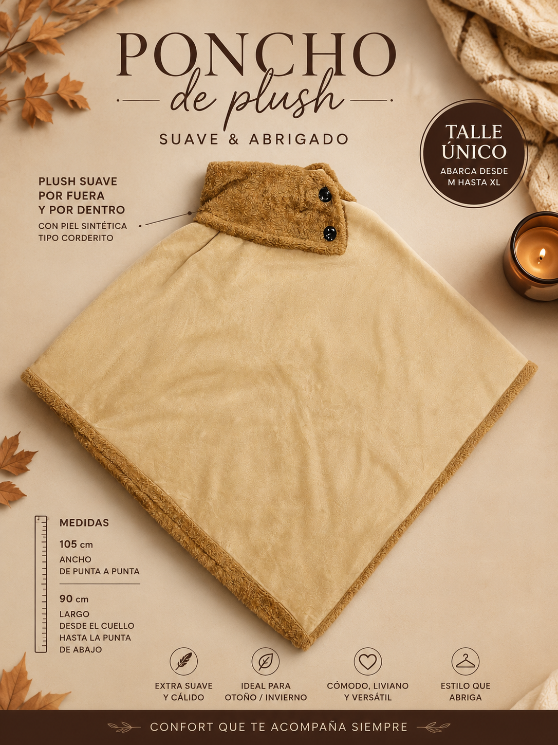 Poncho Liso con Piel Corderito